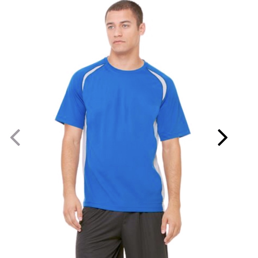 Alo Yoga Short Sleeve Activewear Blue And Gray Shirt Men's Size L 100% Polyester